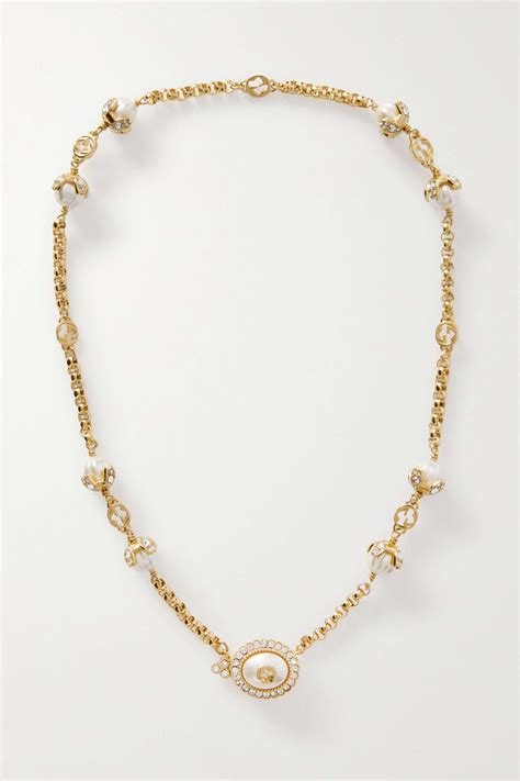 gucci broche pearl chain|gucci silver necklace.